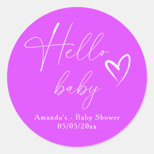 Minimalist Simple Purple Hello Baby Classic Round Sticker