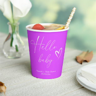 Minimalist Simple Purple Hello Baby Paper Cups