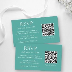Minimalist Simple QR Code Wedding Teal RSVP Enclosure Card