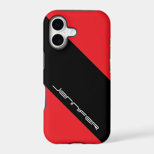 Minimalist Simple Red/Black Stripe White Name
