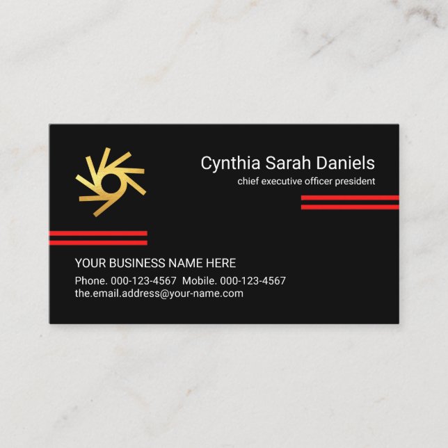 Minimalist Simple Red Lines CEO Founder Business Card (Front)