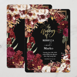 Minimalist Simple Red Rose,Gold Frame invitation 