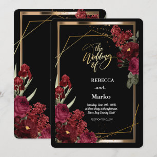 Minimalist Simple Red Rose,Gold Frame invitation 