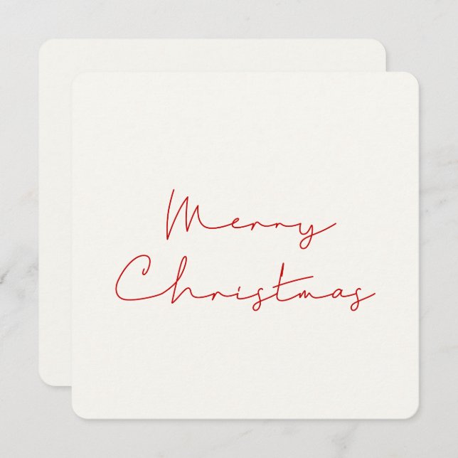 Minimalist Simple red text Merry Christmas Holiday Card (Front/Back)