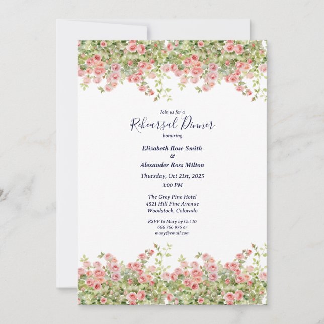 Minimalist Simple rose vine Rehearsal dinner Invitation (Front)
