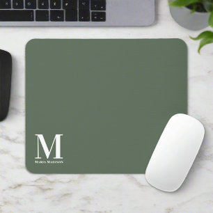 Minimalist Simple Sage Green Monogram Script  Mouse Pad