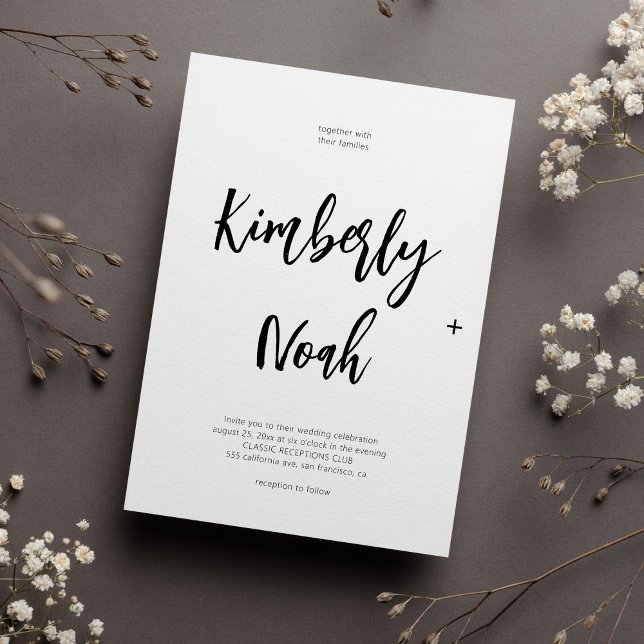 Minimalist simple script black and white wedding invitation (Creator Uploaded)