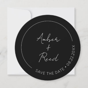Minimalist Simple Script Black Round Circle Save T The Date