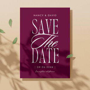 Minimalist Simple Script Burgundy Wedding Save The Date