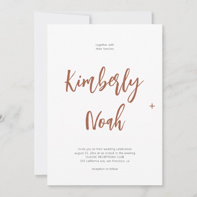 Minimalist simple script burnt orange wedding invitation (Front)