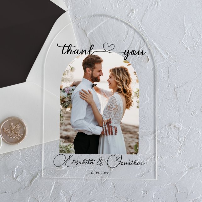 Minimalist Simple Script Heart  Photo Arch Wedding Acrylic Invitations (Creator Uploaded)