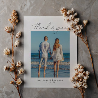 Minimalist Simple Script Heart Wedding Typewriter Postcard