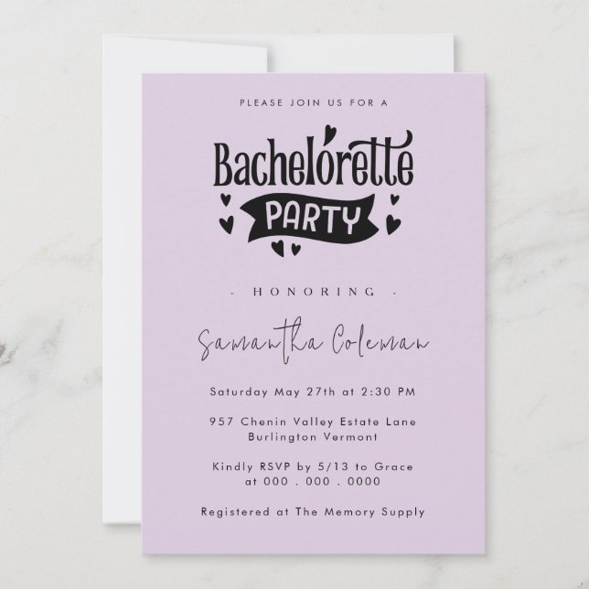 Minimalist Simple Script Modern Bachelorette Party Invitation (Front)