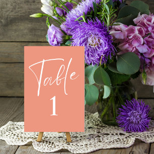 Minimalist simple script Peach wedding  Table Number