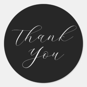 Minimalist Simple Script Thank You Business Black  Classic Round Sticker