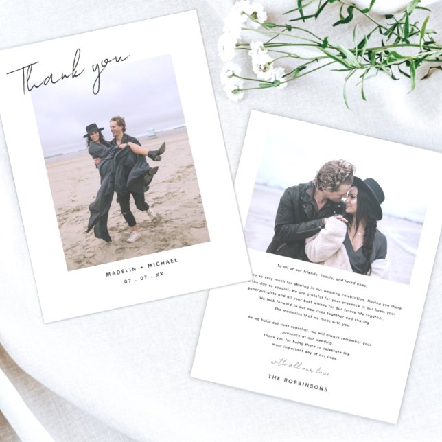 Minimalist Simple Script Wedding Photo Thank You Card (Creator Uploaded)