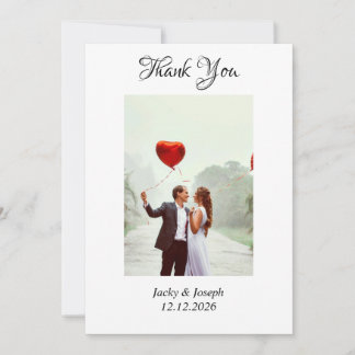 Minimalist Simple Script with Heart Wedding Photo Thank You Card