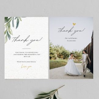Minimalist Simple Script with Heart Wedding Photo Thank You Card