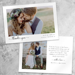 Minimalist Simple Script with Heart Wedding Photo Thank You Card