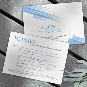 Minimalist simple sky blue ink meal wedding RSVP card