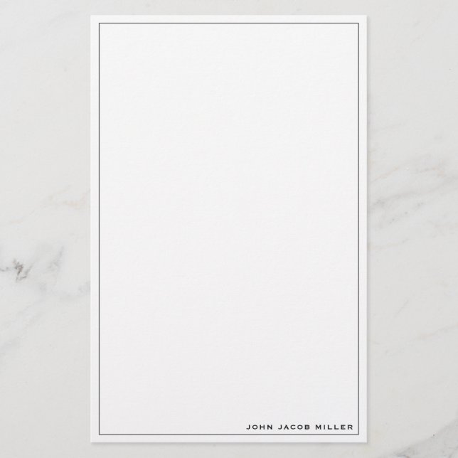 Minimalist Simple Square Border Black Stationery (Front)