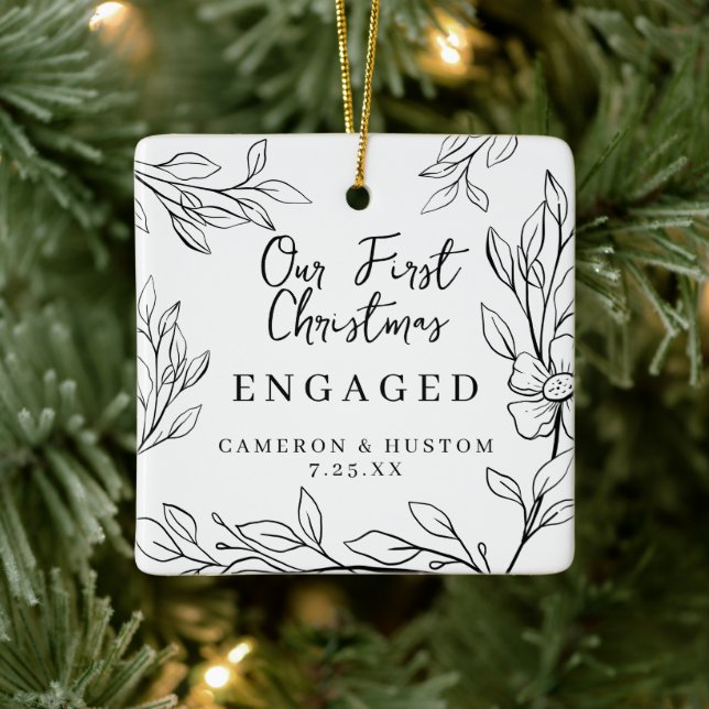 Minimalist Simple Stylish Personalised Engagement Ceramic Ornament (Tree)