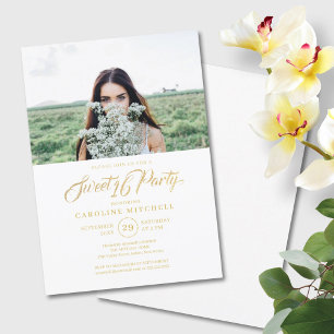 Minimalist Simple Sweet 16 Party Photo Invitation