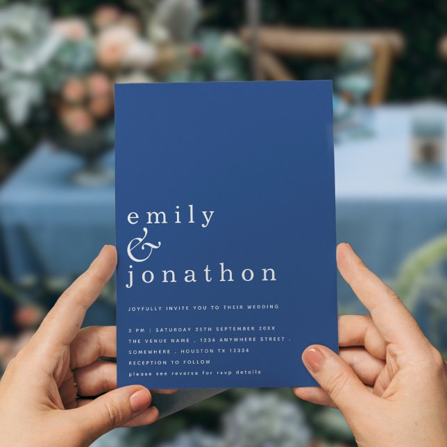 Minimalist Simple Text QR Code Blue Wedding  Invitation (Available digitally and printed)