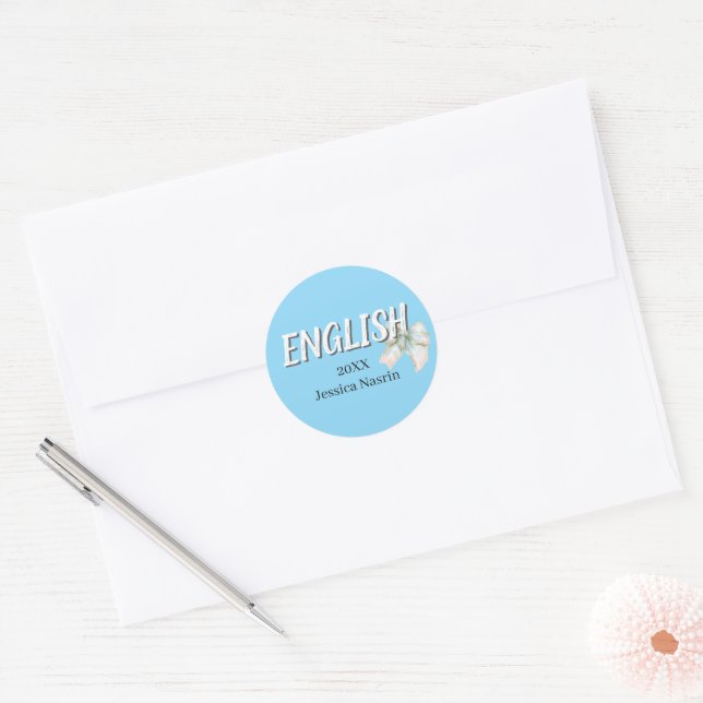 Minimalist Simple Text School Subject Classic Round Sticker (Envelope)