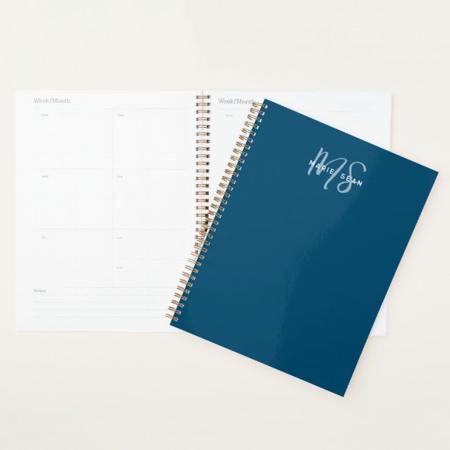 Minimalist Simple Two Monogram Teal Blue Planner (Display)