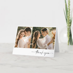 Minimalist Simple Two Photo Wedding Thank You  Card