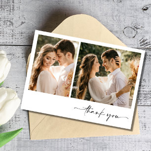 Minimalist Simple Two Photo Wedding Thank You  Card