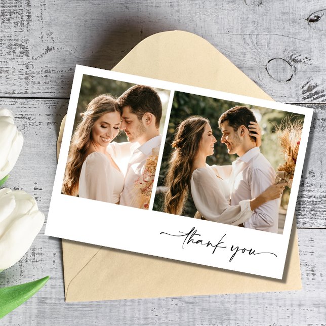 Minimalist Simple Two Photo Wedding Thank You  Card (Minimalist Simple Two Photo Wedding Thank You Card)
