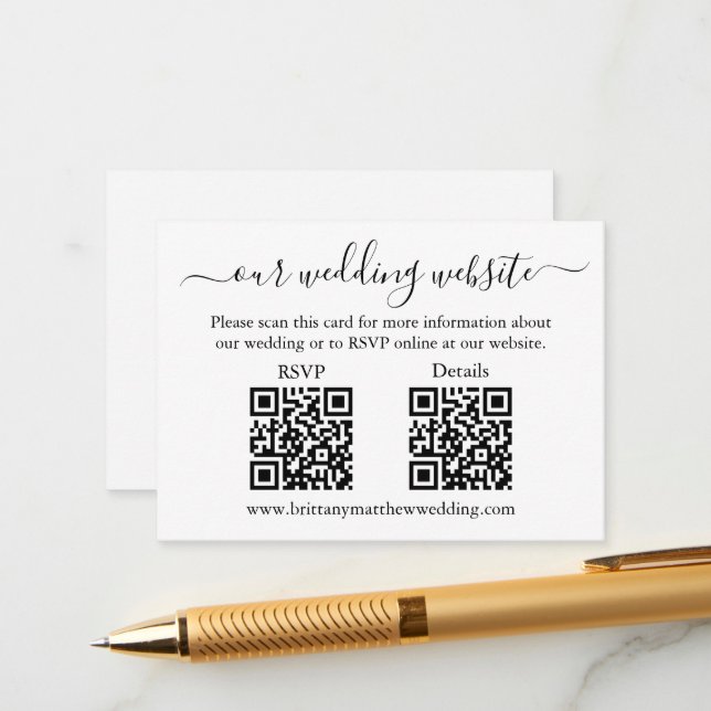 Minimalist Simple Wedding 2 QR RSVP Details Enclosure Card (Front/Back In Situ)
