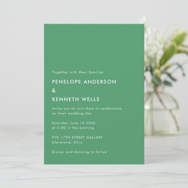 Minimalist Simple Wedding Basic Kelly Green Invitation (Standing Front)