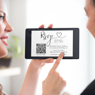 Minimalist Simple Wedding Black and White QR RSVP  Card
