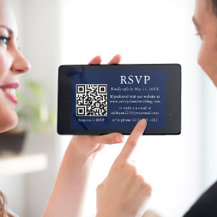 Minimalist Simple Wedding Blue QR RSVP Card