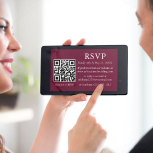 Minimalist Simple Wedding Burgundy QR RSVP Card