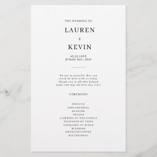 Minimalist Simple Wedding Ceremony Program