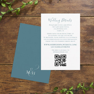 Minimalist Simple Wedding Details QR Code Blue Enclosure Card