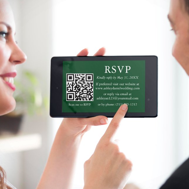 Minimalist Simple Wedding Green QR RSVP Card (Creator Uploaded)