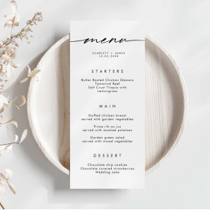 Minimalist Simple Wedding Menu Card