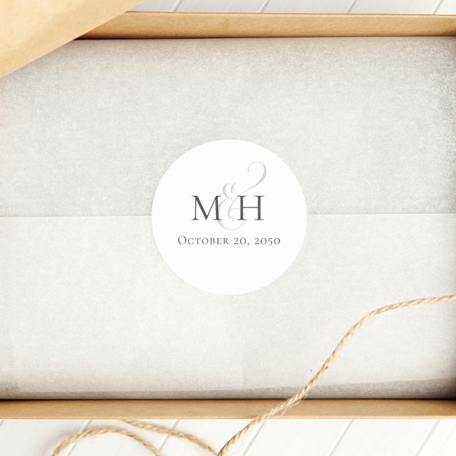 Minimalist Simple Wedding Monogram Template Classic Round Sticker (Wedding sticker with simple monogram.)