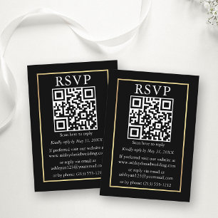 Minimalist Simple Wedding QR Gold Black RSVP Enclosure Card
