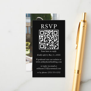Minimalist Simple Wedding QR Photo Black RSVP Enclosure Card