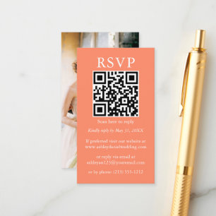 Minimalist Simple Wedding QR Photo Coral RSVP Enclosure Card