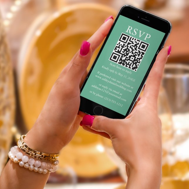 Minimalist Simple Wedding QR RSVP Mint Green Card (Creator Uploaded)