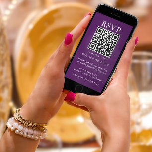 Minimalist Simple Wedding QR RSVP Purple Card