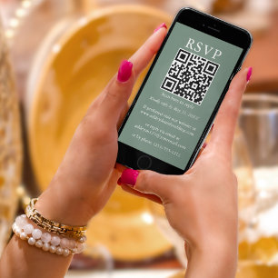 Minimalist Simple Wedding QR RSVP Sage Green Card