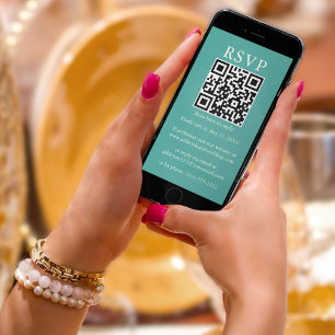 Minimalist Simple Wedding QR RSVP Teal Card